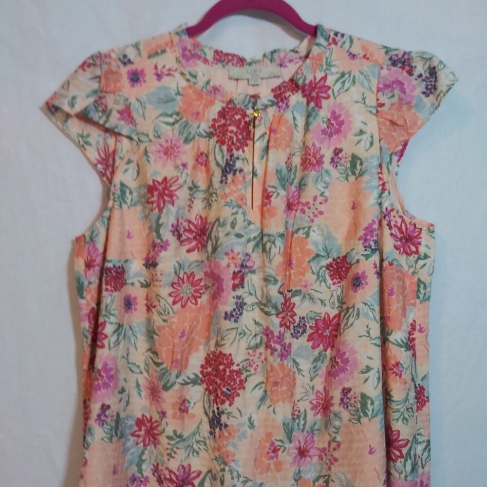 LOFT Plus Floral Ruffle Flounce Dress Pink Champagne Size 14 - Picture 2 of 10